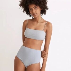 Madewell Second Wave Ribbed Bandeau Bikini Top Americana Blue M NWT